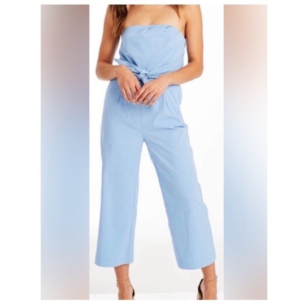 Vineyard Vines Strapless Seersucker Jumpsuit in Hydrangea Blue Size 10